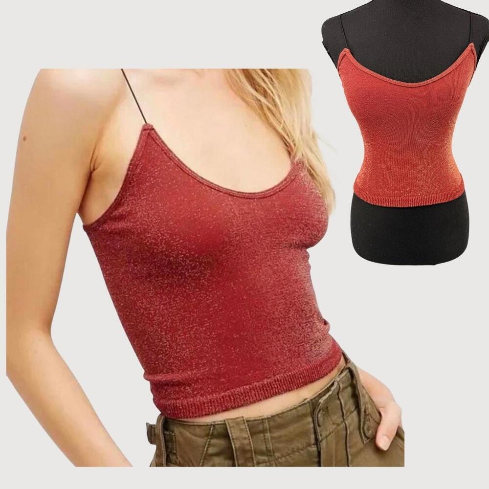 Free People Intimately Metallic Ribbed Tank Burnt Umber XS S Stretch